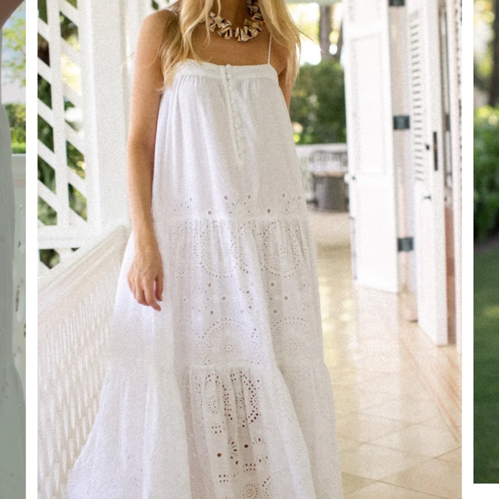 Marea by Liz Joy Camille White Demi Eyelet  Maxi Dress - Beachy Summer Sundress